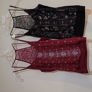 NWT * 2 Maurice Tops Black Top & Red/Maroon Top both wtih Lace Back